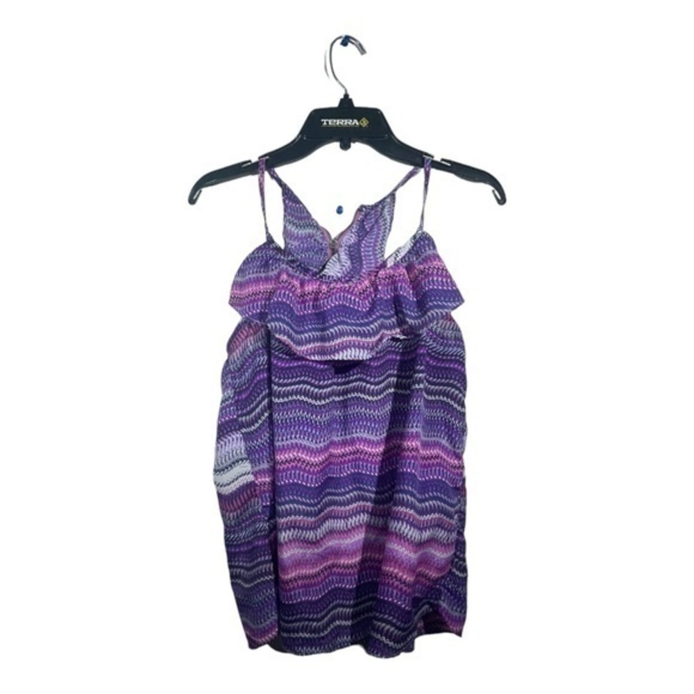 Seductions Womens Chiffon Sleeveless Tank Top Ruffles Size Medium